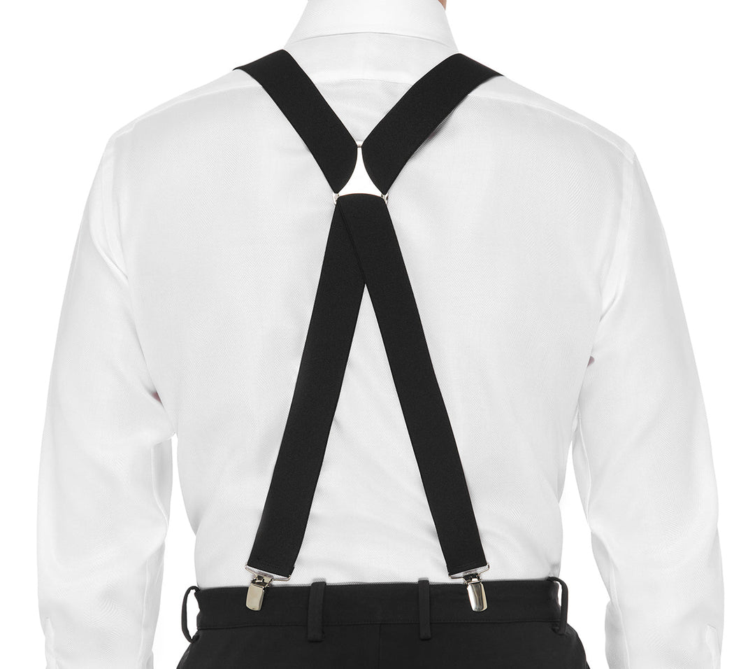 Buckle - Solid Colour Suspenders X-Back Nickel Clips - Black