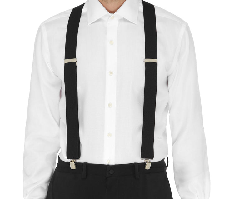 Buckle - Solid Colour Suspenders X-Back Nickel Clips - Black