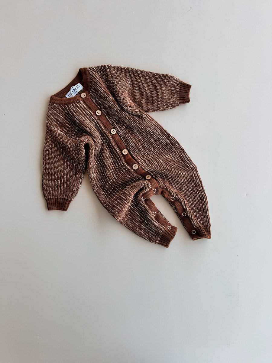 Freckles Chunky Full Romper in Chocolate, folded