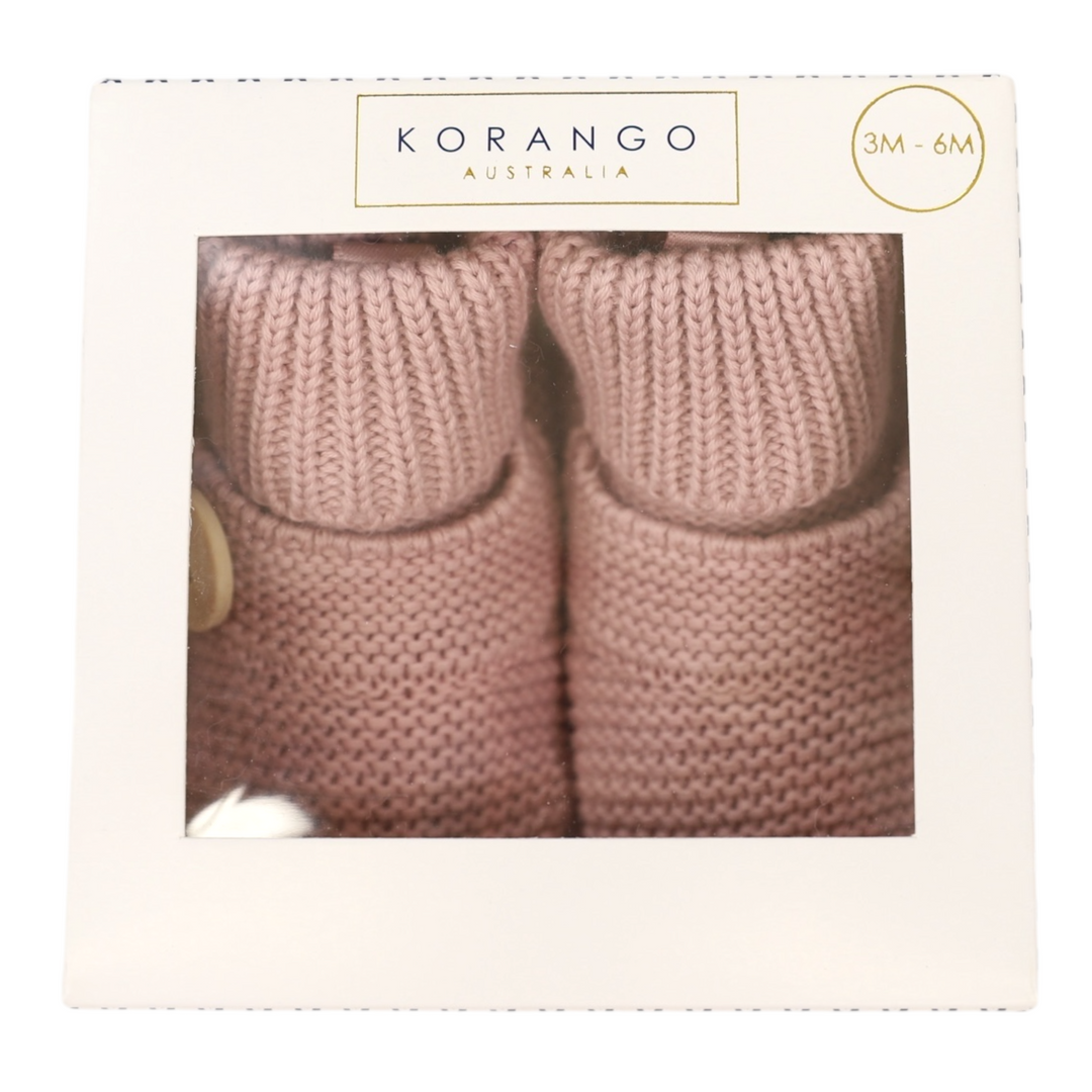Korango - Cotton Knit Button Bootie with Gift Box - Dusty Pink (0-3 Months)