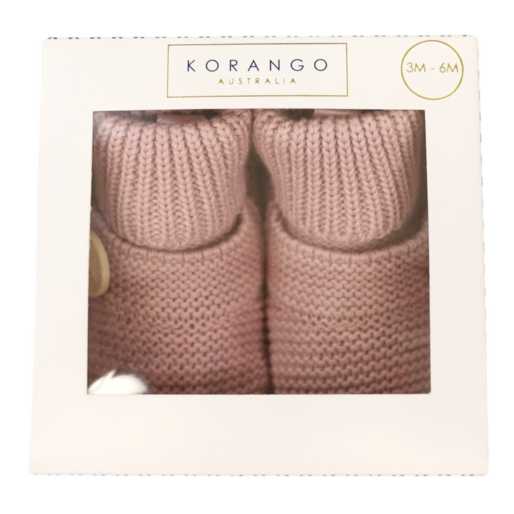 Korango - Cotton Knit Button Bootie with Gift Box - Dusty Pink (0-3 Months)