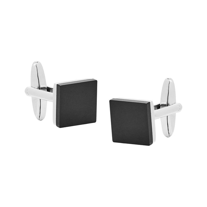 Buckle - Black Glass Square Nickel Cufflinks