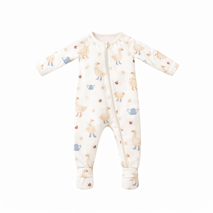 Confetti Kidz Country Goose Zipsuit laid flat on its own