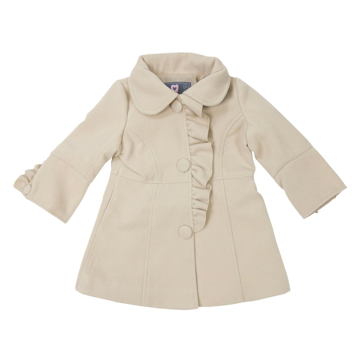 Korango - Frilled Collared Overcoat Faux Wool - Beige