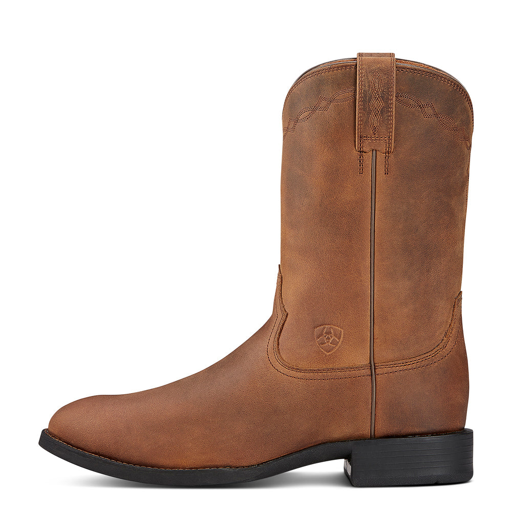 Ariat Men's Heritage Roper boot in distressed brown leather, side view