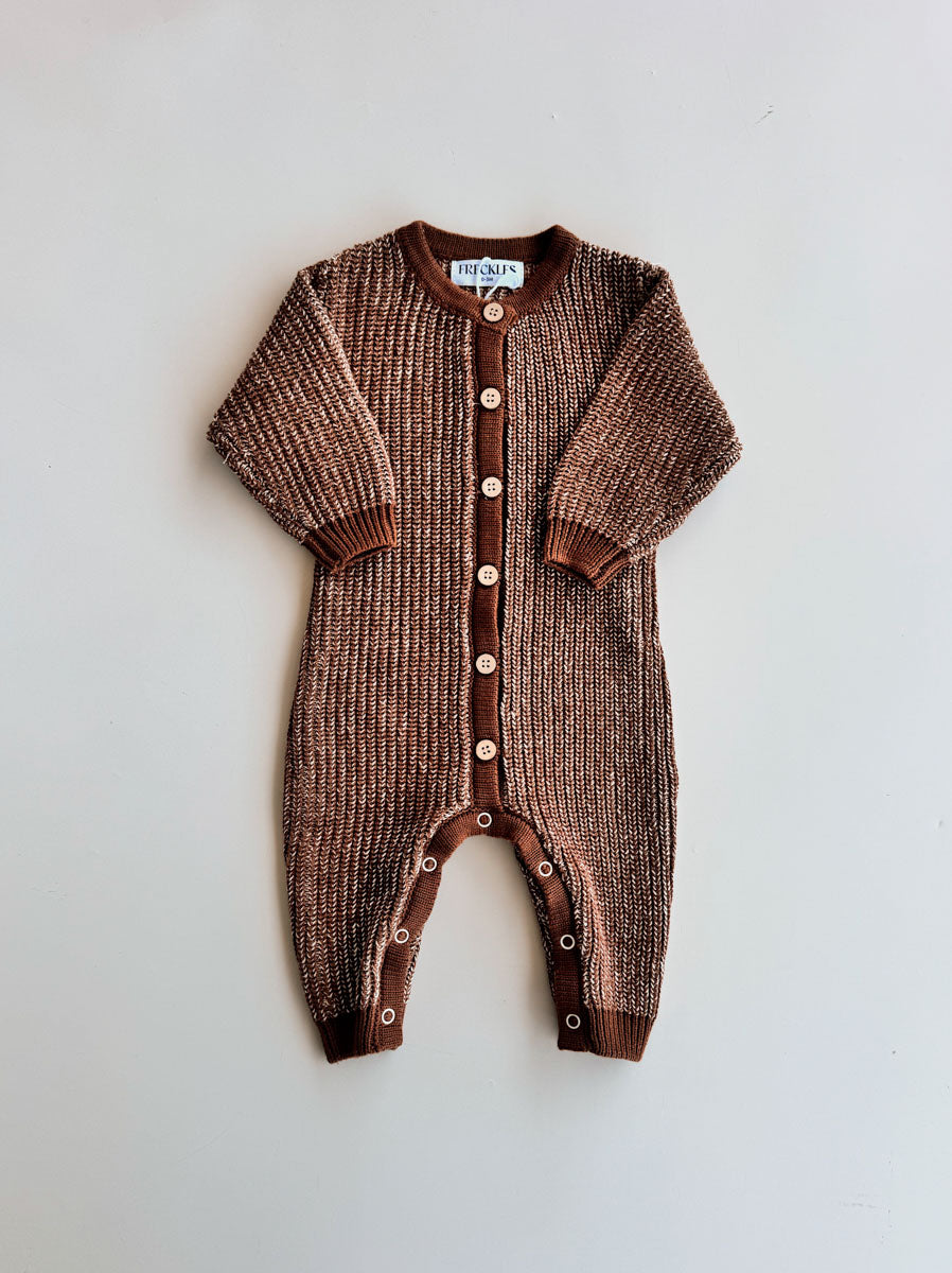 Freckles Chunky Full Romper in Chocolate laid flat