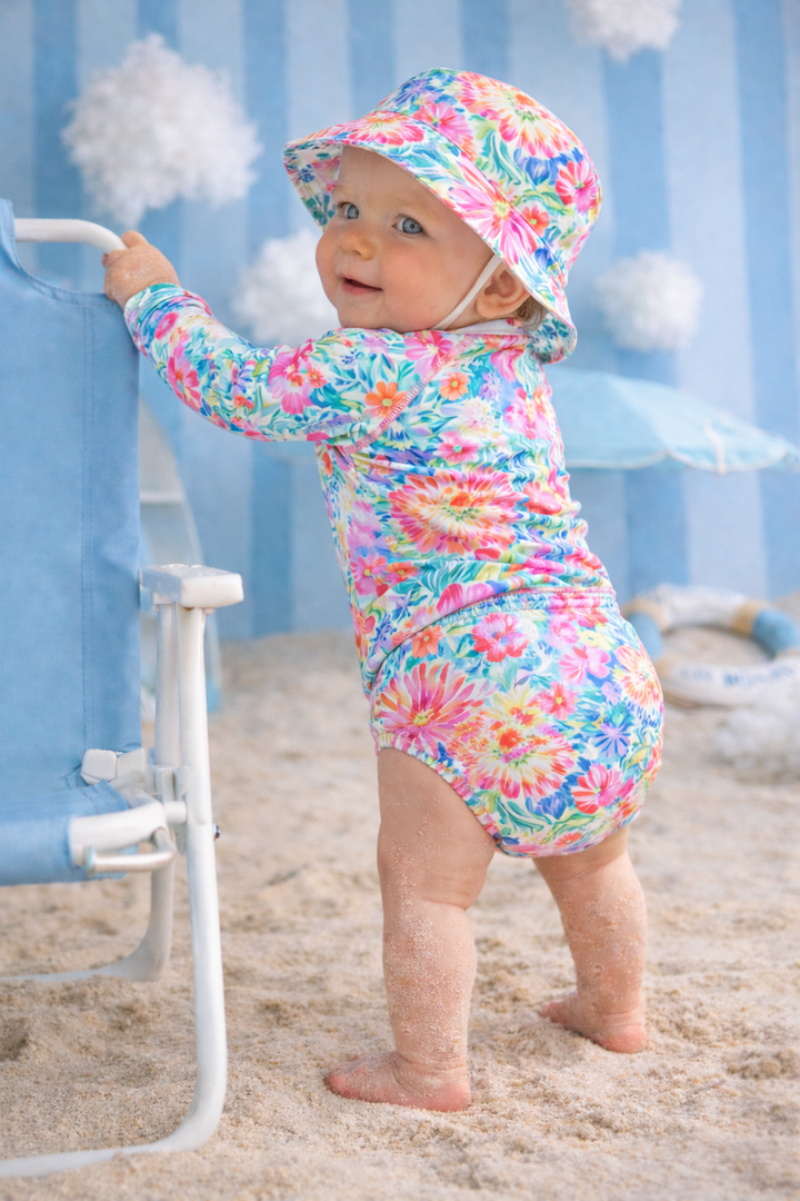 Confetti Kidz Reusable Swim Nappy in Garden Glow, shown with a matching rashie (rashie not included)