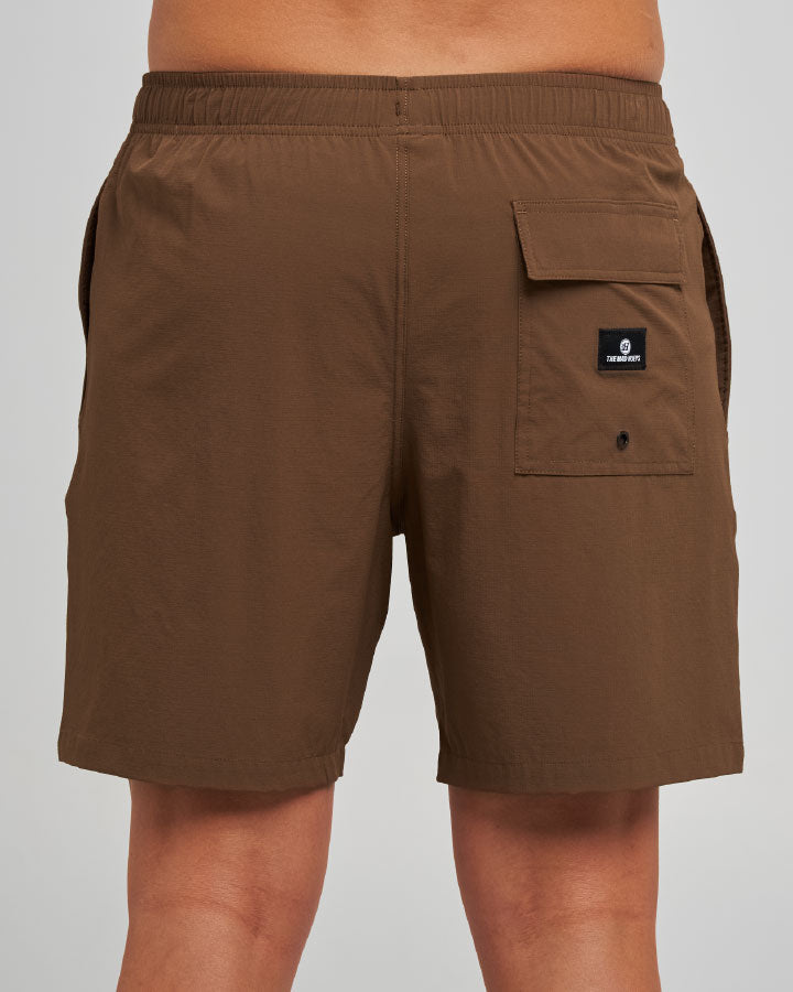 The Mad Hueys Freestyle 18" Swim Volley Short in Walnut - product photo 2