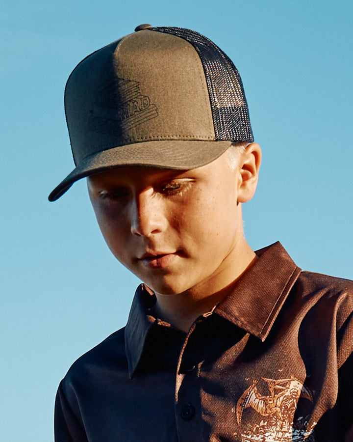 The Mad Hueys Hueys Letter Youth Twill Trucker in Olive - product photo 1