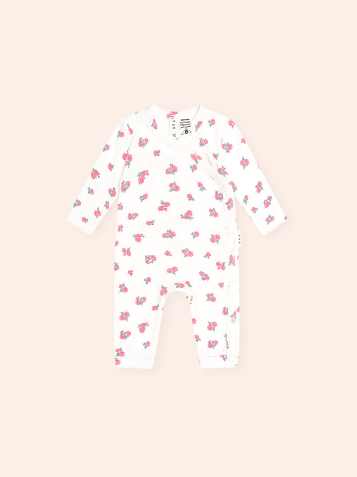 Huxbaby Floral Pointelle Kimono Romper in Almond Milk - photo 1 of 6