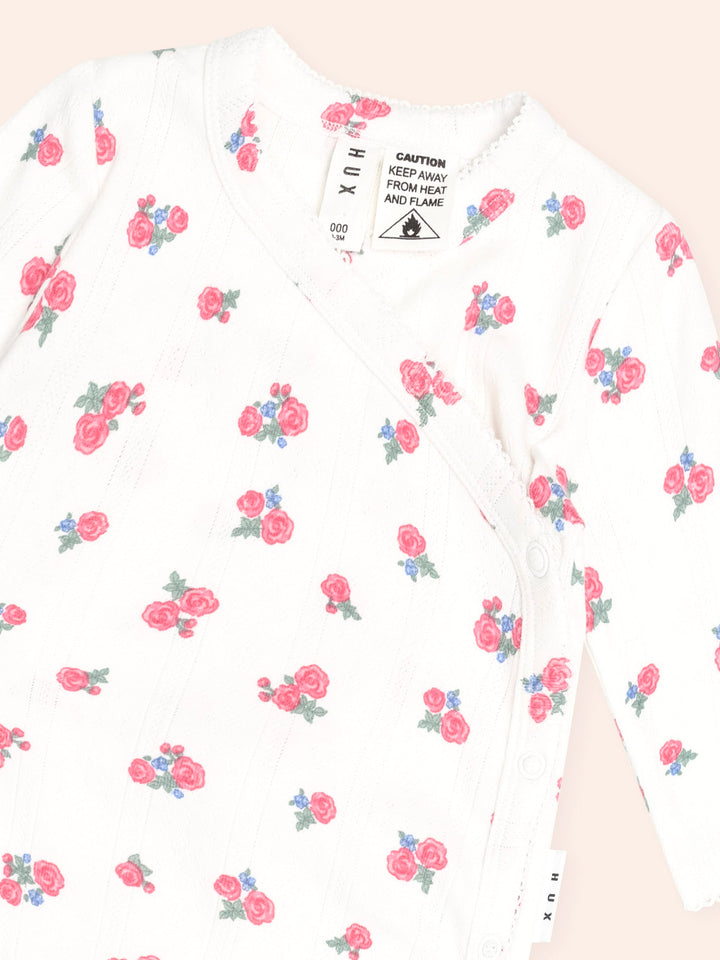Huxbaby Floral Pointelle Kimono Romper in Almond Milk - photo 5 of 6