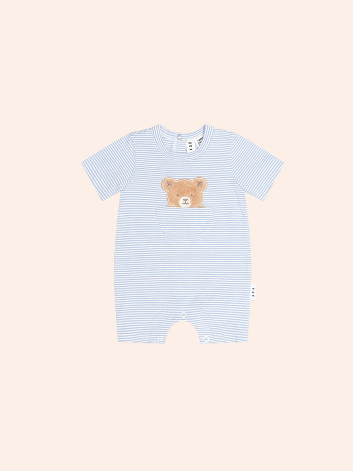 Huxbaby Peekaboo Hux Stripe Bodysuit in Baby Blue/Almond Milk - photo 2 of 5