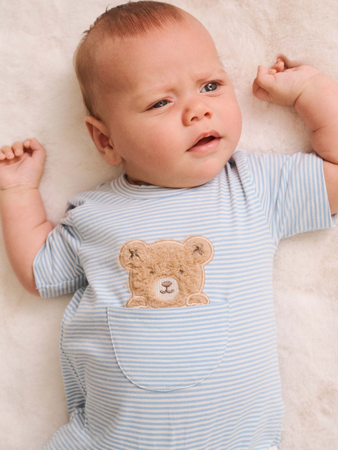 Huxbaby Peekaboo Hux Stripe Bodysuit in Baby Blue/Almond Milk - photo 1 of 5