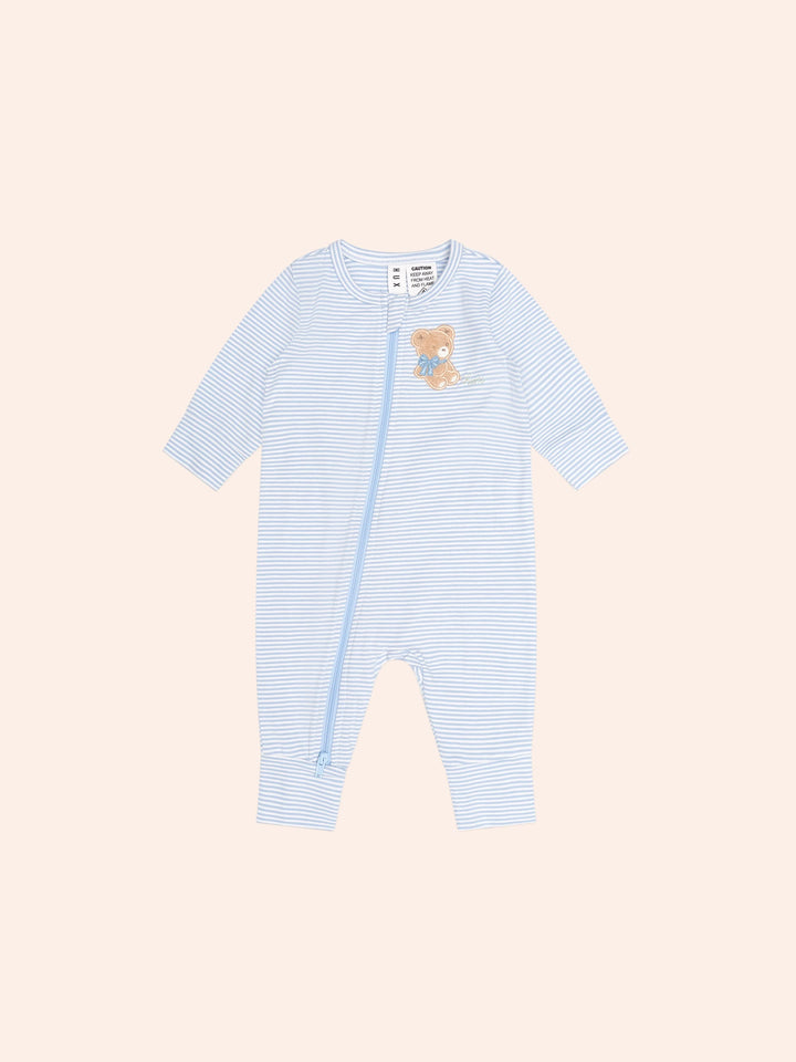 Huxbaby Bow Hux Stripe Zip Romper in Baby Blue/Almond Milk - photo 1 of 4