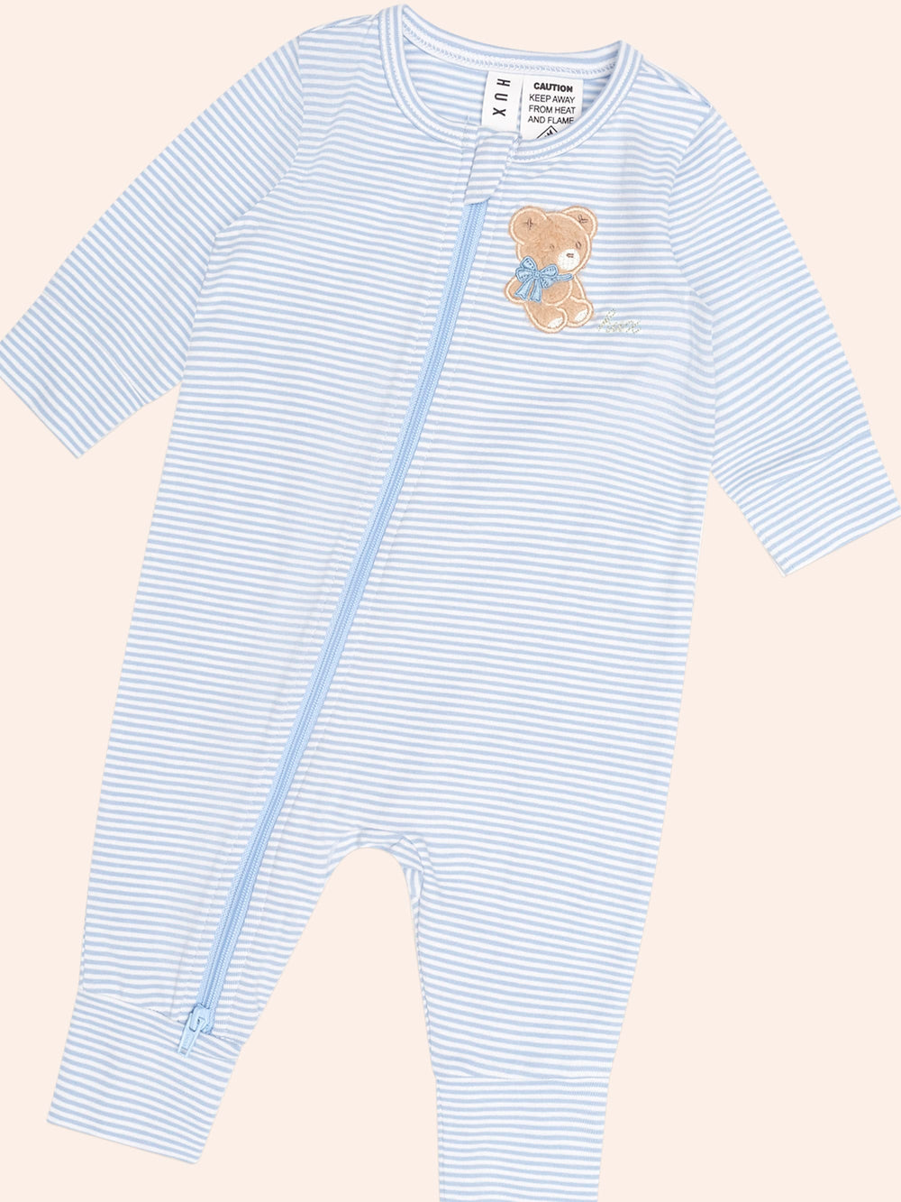Huxbaby Bow Hux Stripe Zip Romper in Baby Blue/Almond Milk - photo 2 of 4