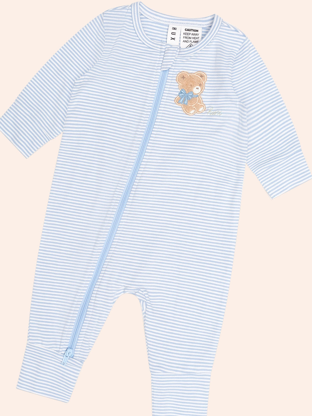 Huxbaby Bow Hux Stripe Zip Romper in Baby Blue/Almond Milk - photo 2 of 4