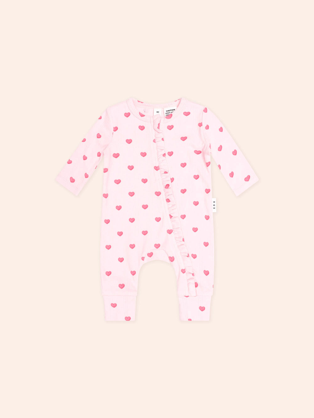 Huxbaby I Heart You Pointelle Frill Zip Romper in Baby Pink - photo 2 of 5