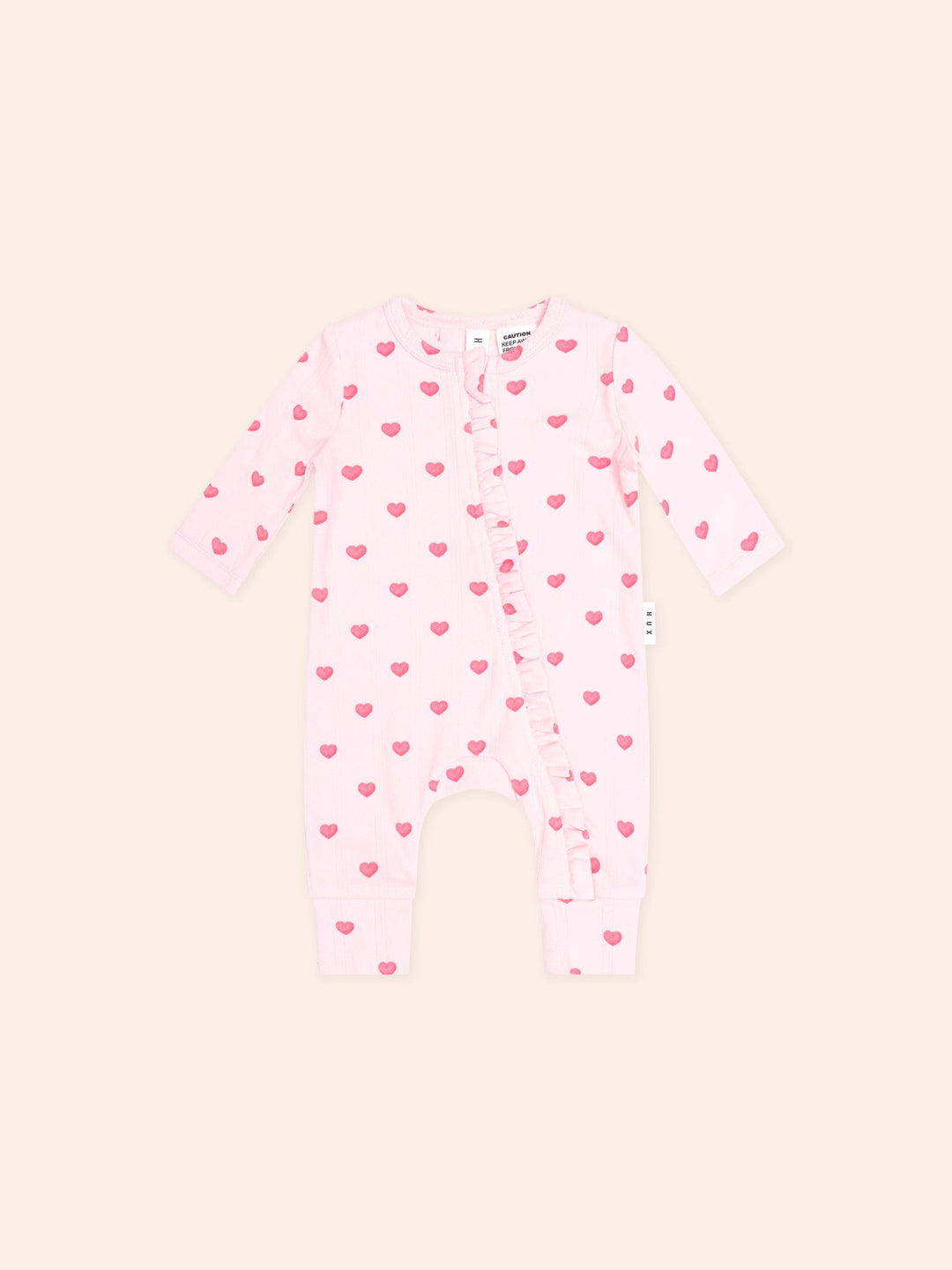 Huxbaby I Heart You Pointelle Frill Zip Romper in Baby Pink - photo 2 of 5