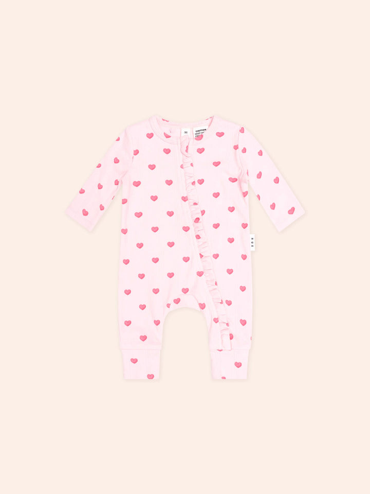 Huxbaby I Heart You Pointelle Frill Zip Romper in Baby Pink - photo 2 of 5