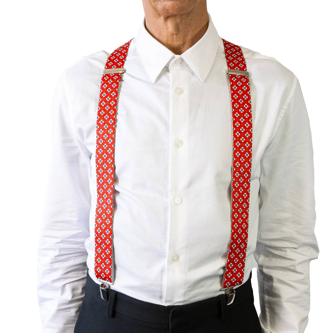 Buckle - Framed Suspenders X-Back Nickel Clips - Red