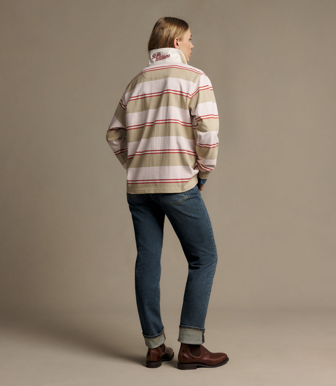 R.M.Williams Narran Heritage stripe rugby in Pink/Sand - view 5