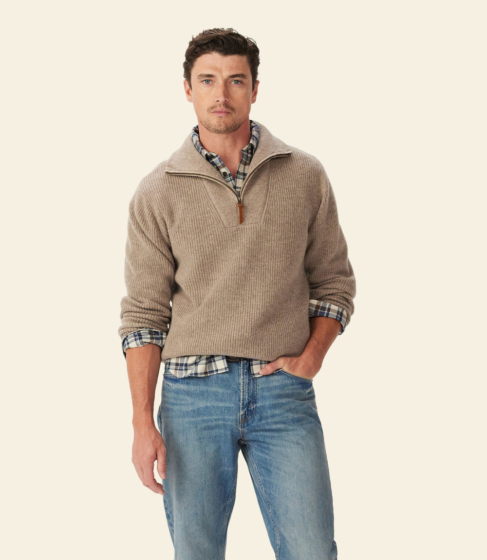R.M.Williams Linton Lambswool 1/4 Zip Knit - Sand - view 2