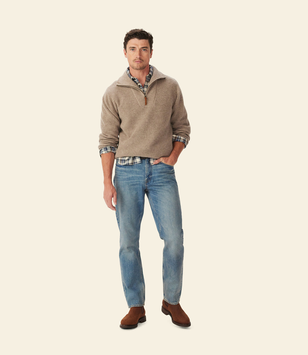 R.M.Williams Linton Lambswool 1/4 Zip Knit - Sand - view 3
