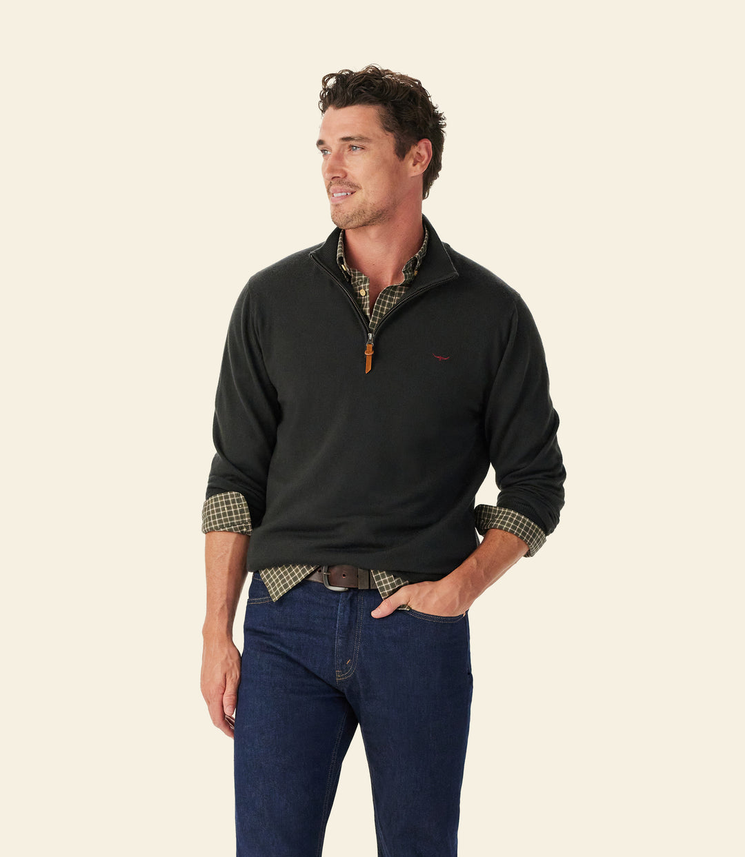 R.M.Williams Ernest Merino 1/4 Zip Knit - Forest Green - view 2