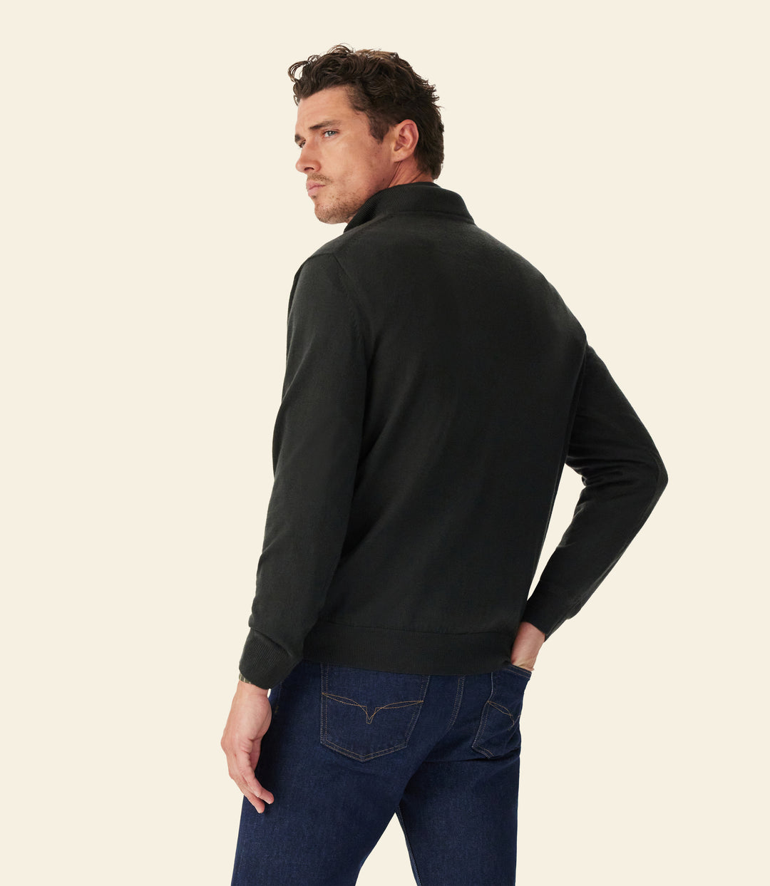 R.M.Williams Ernest Merino 1/4 Zip Knit - Forest Green - view 4