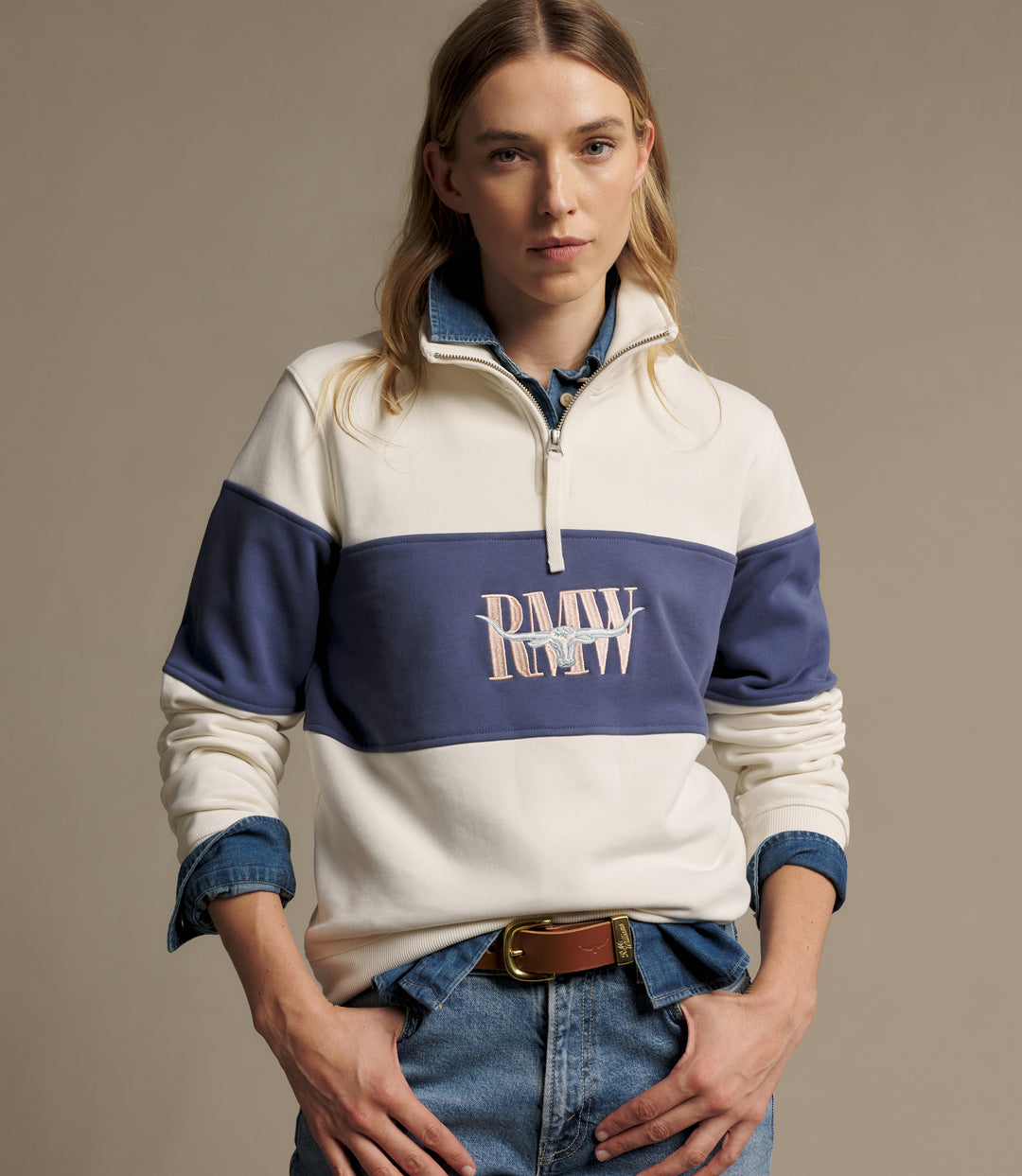 R.M.Williams Trickett 1/4 Zip Sweatshirt - Ivory - view 3