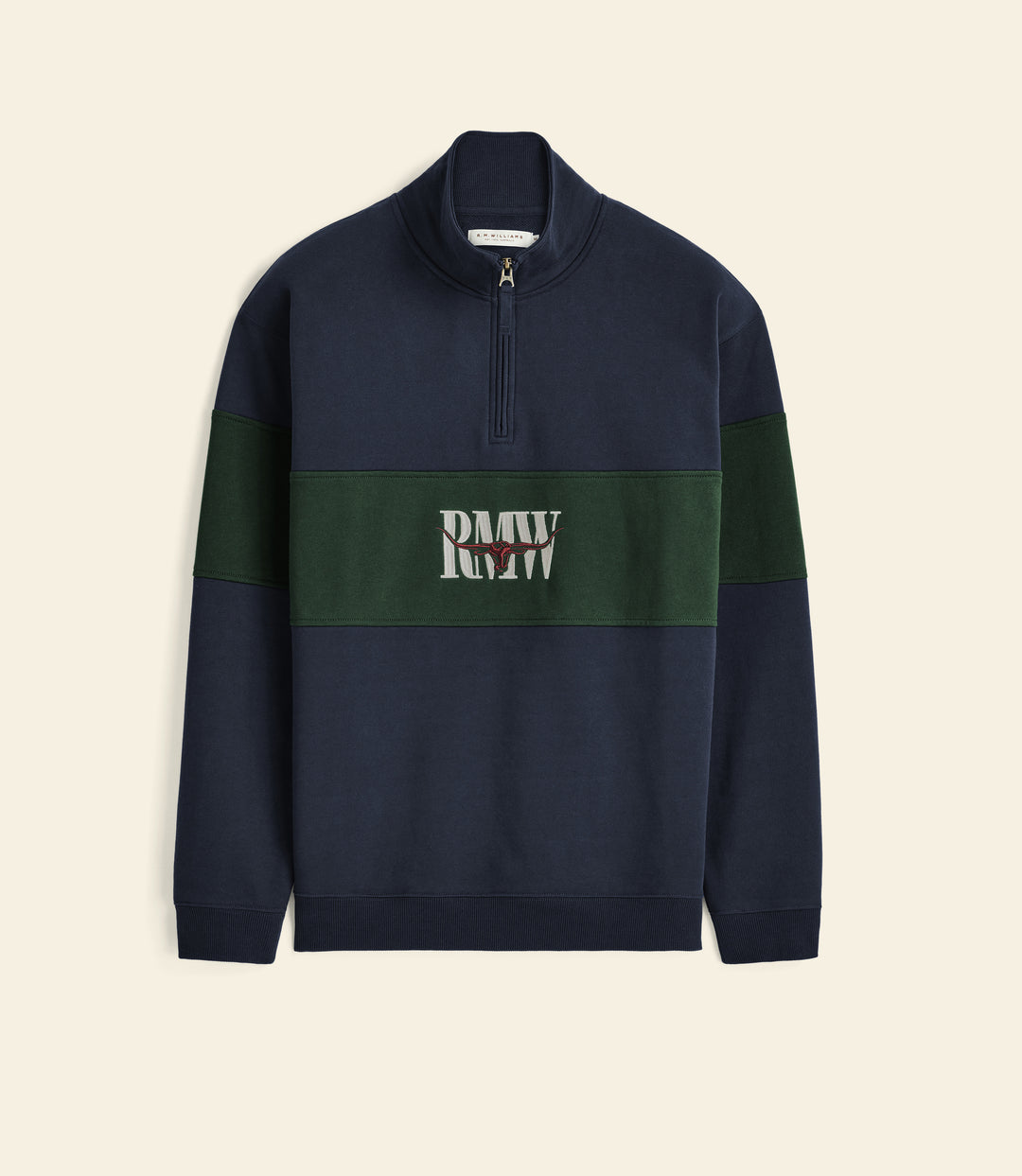 R.M.Williams Heritage panel quarter-zip - Worker Blue