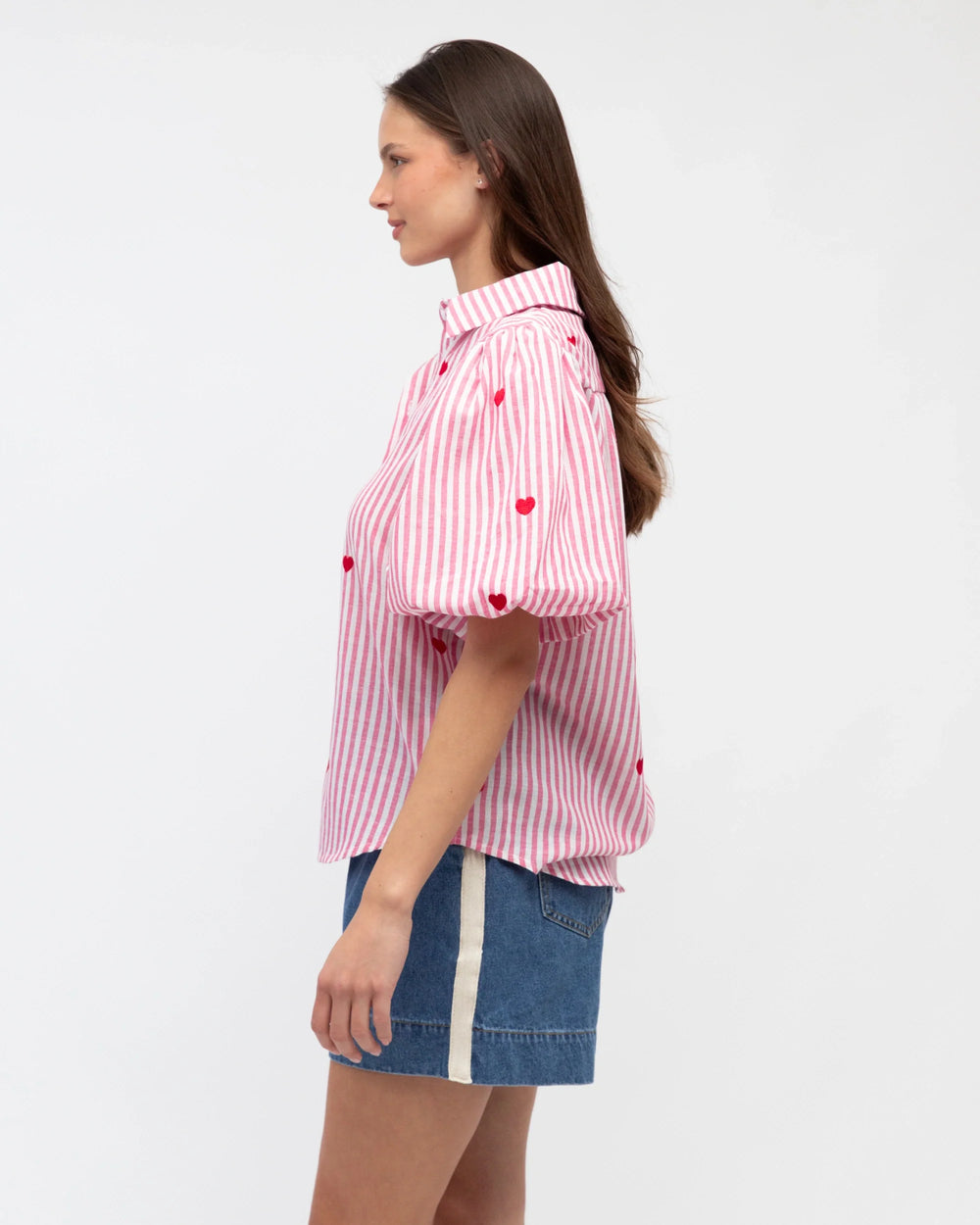 Label of Love Short Sleeve Heart Embroidery Shirt - Pink Stripe - photo 2 of 4