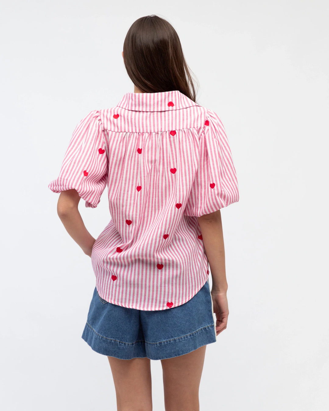 Label of Love Short Sleeve Heart Embroidery Shirt - Pink Stripe - photo 3 of 4