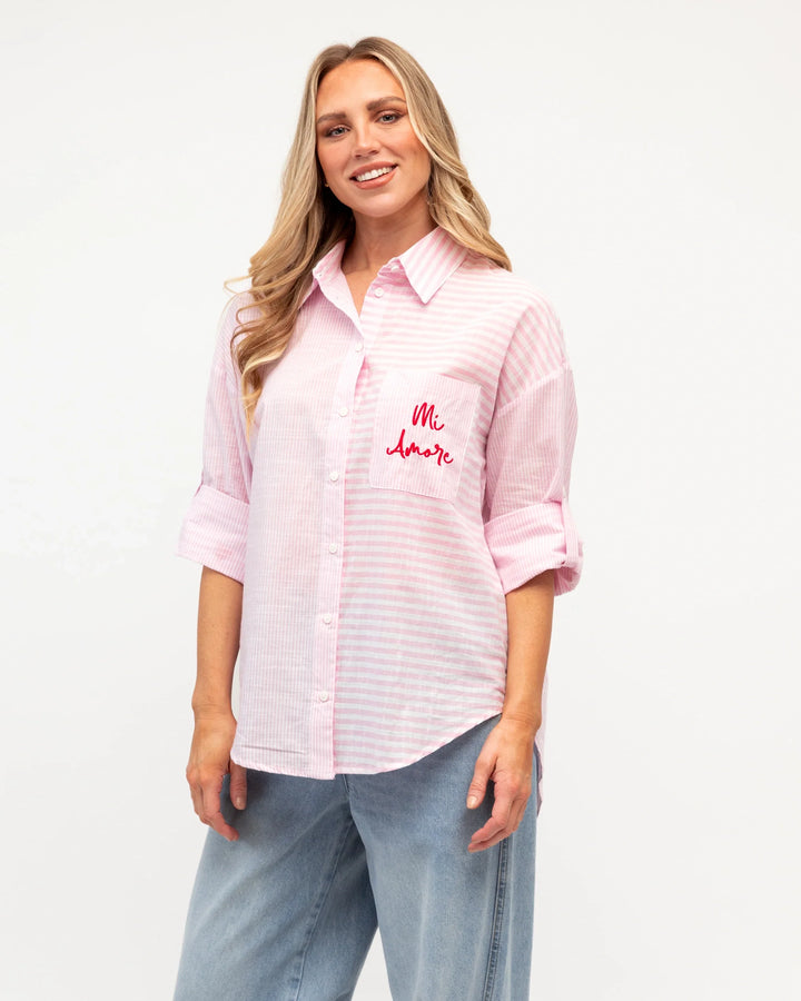 Label of Love Mi Amore Embroidered Shirt - Pink Stripe - photo 1 of 4