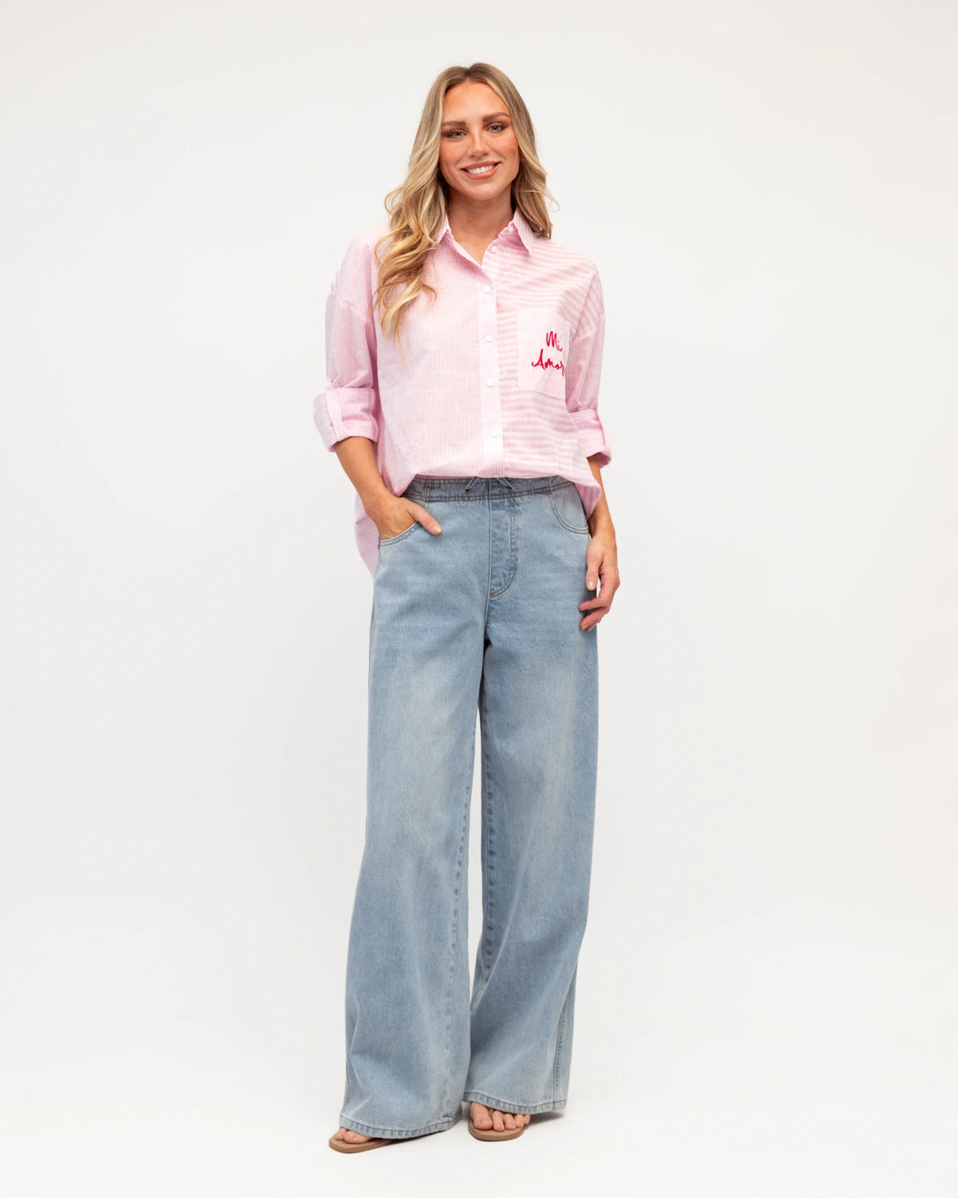 Label of Love Mi Amore Embroidered Shirt - Pink Stripe - photo 2 of 4