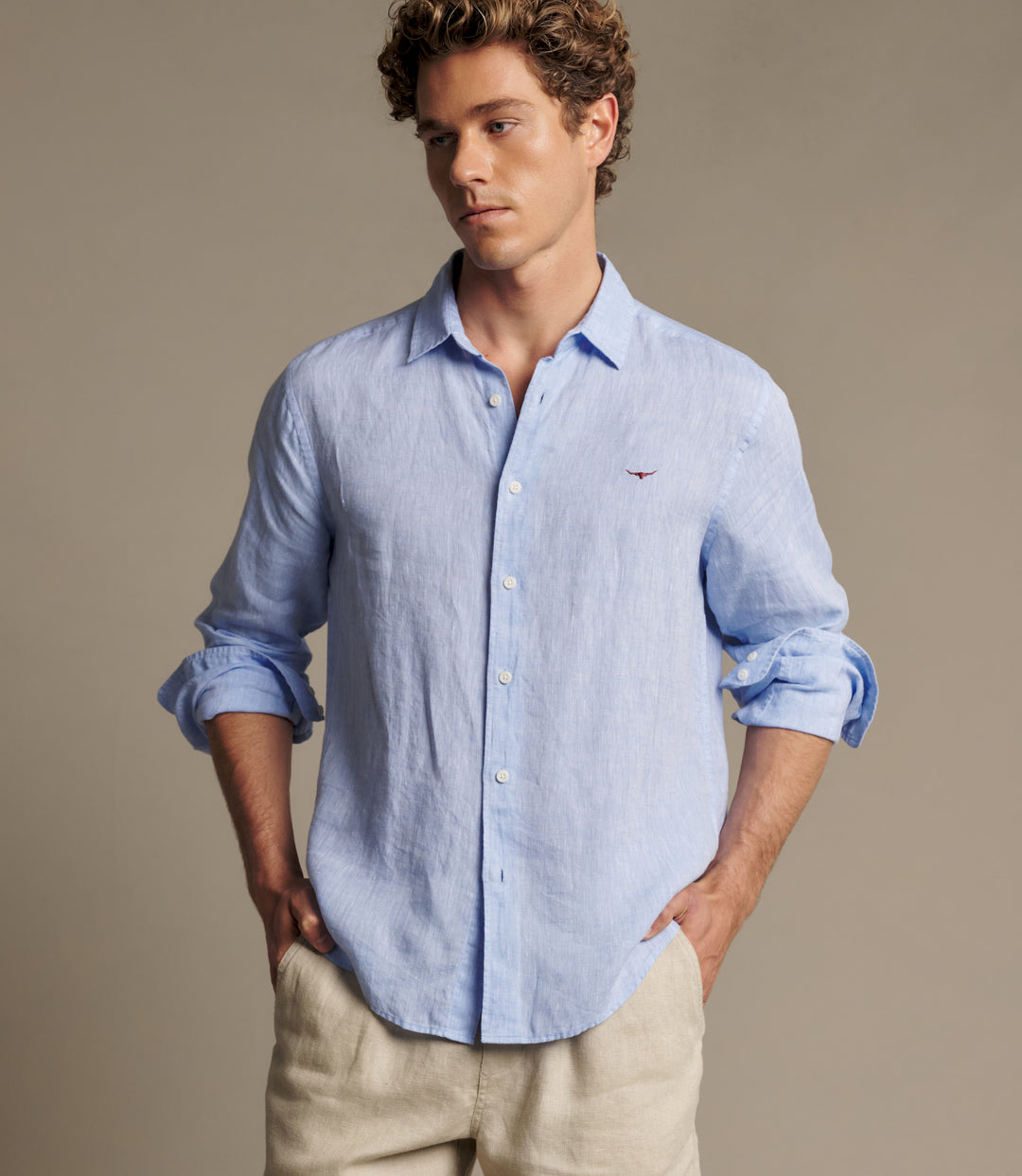 R.M.Williams Newman linen shirt - Sky Blue - view 3