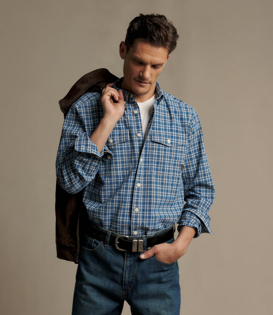 R.M.Williams Regent indigo check shirt - view 3