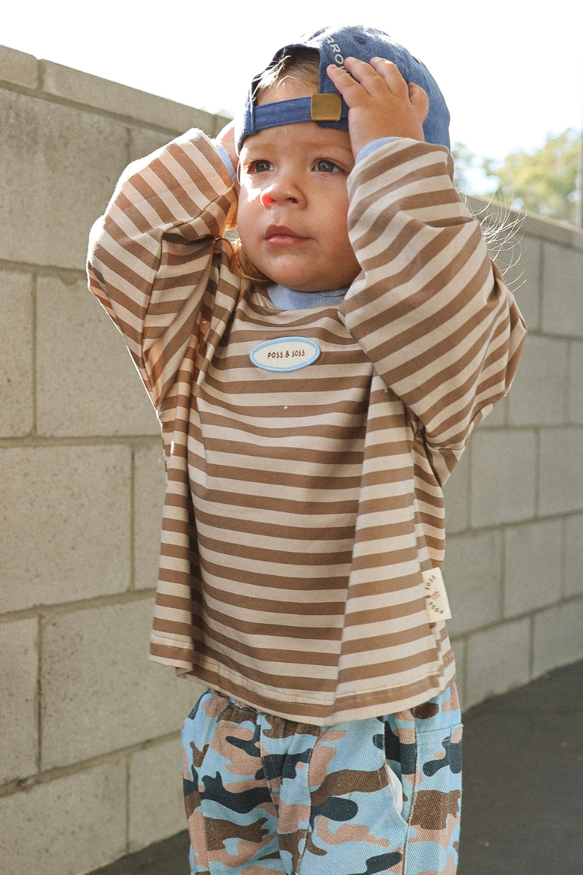 Poss &amp; Soss Stripe Long Sleeve Tee, Stone, view 4 of 9
