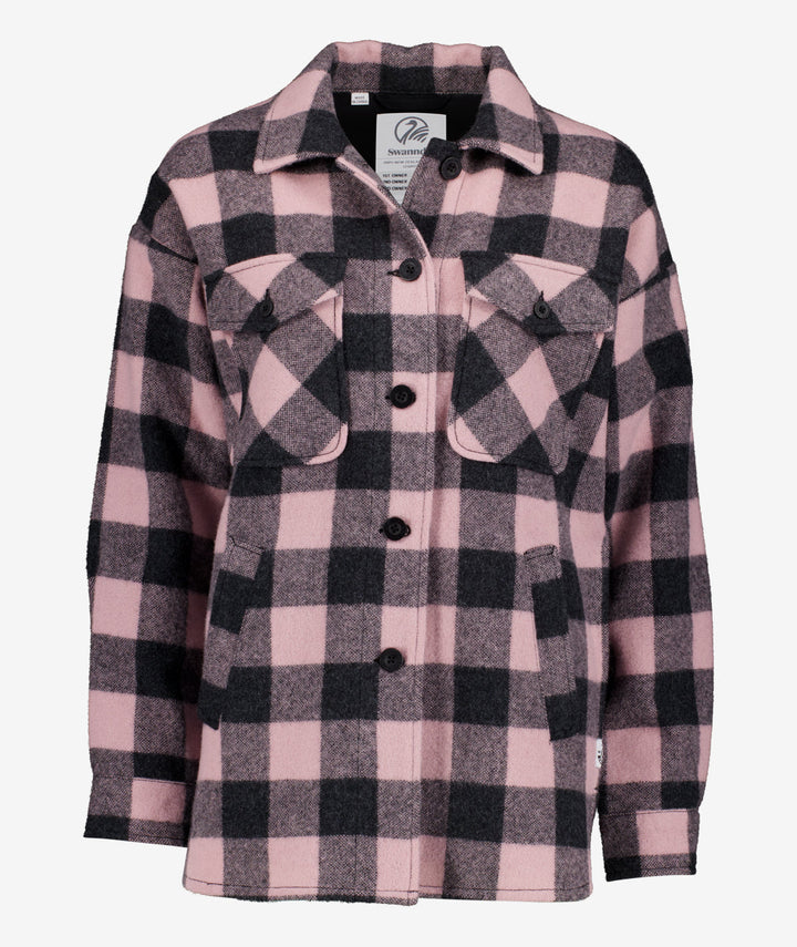 Swanndri - Anchorage V3 Wmns Wool Shacket - Pink Salt / Charcoal Check