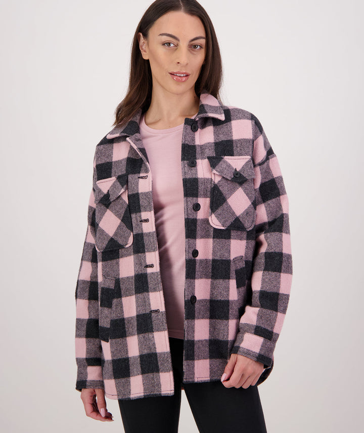 Swanndri - Anchorage V3 Wmns Wool Shacket - Pink Salt / Charcoal Check