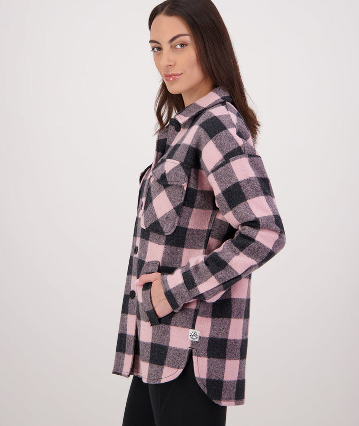 Swanndri - Anchorage V3 Wmns Wool Shacket - Pink Salt / Charcoal Check
