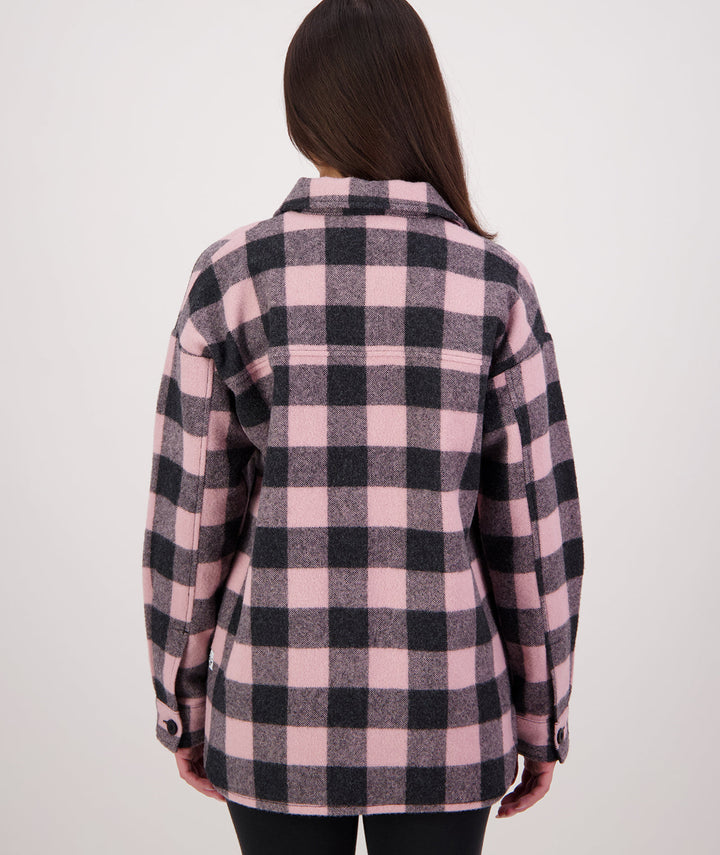 Swanndri - Anchorage V3 Wmns Wool Shacket - Pink Salt / Charcoal Check