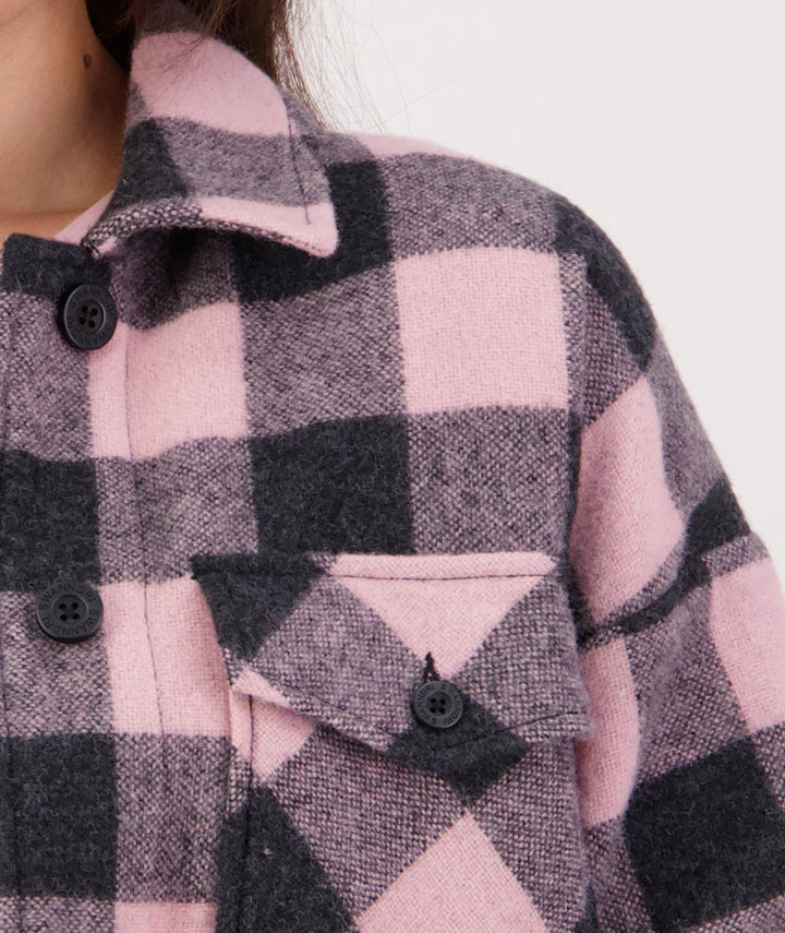 Swanndri - Anchorage V3 Wmns Wool Shacket - Pink Salt / Charcoal Check