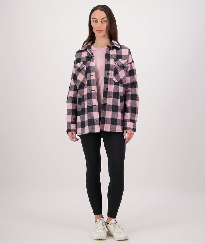 Swanndri - Anchorage V3 Wmns Wool Shacket - Pink Salt / Charcoal Check