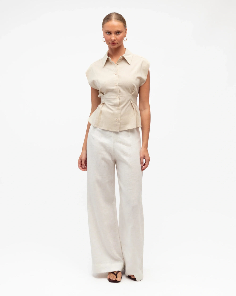 White Closet Linen Collared Top - Oatmeal - photo 2 of 4