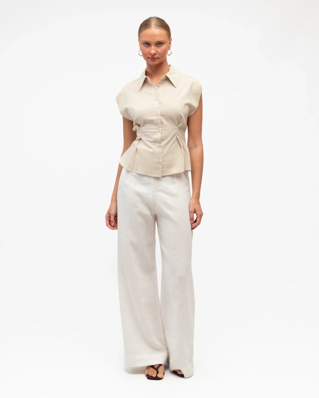White Closet Linen Collared Top - Oatmeal - photo 2 of 4