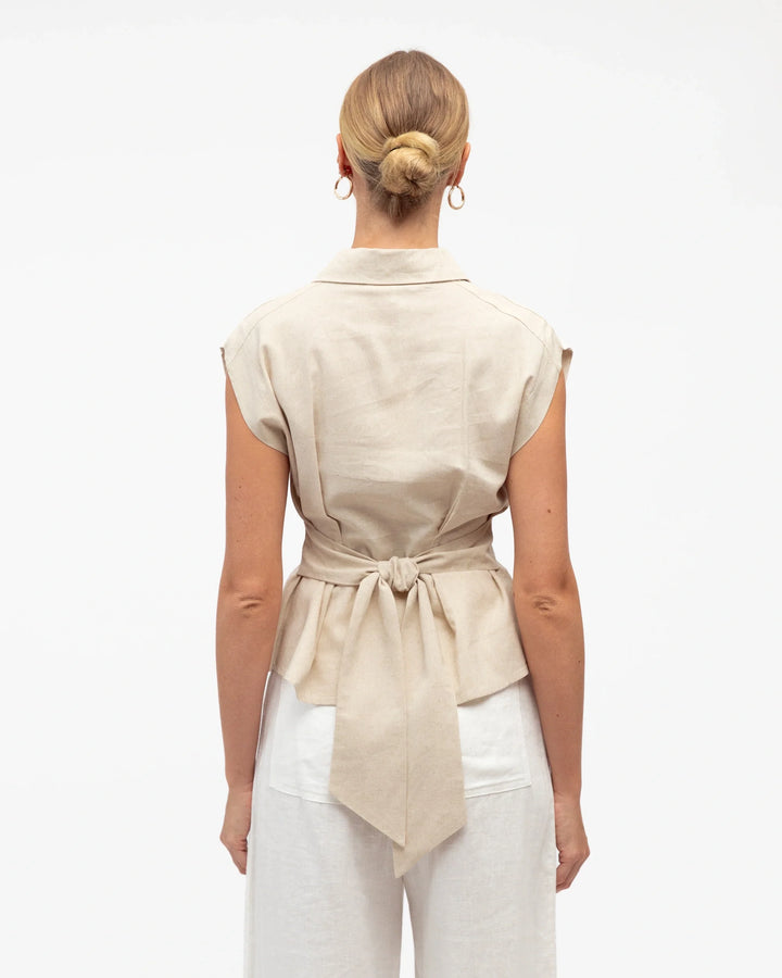 White Closet Linen Collared Top - Oatmeal - photo 4 of 4