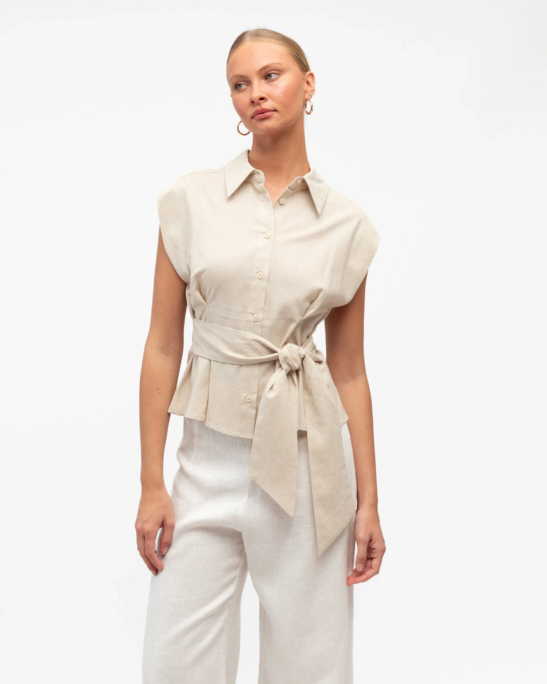 White Closet Linen Collared Top - Oatmeal - photo 1 of 4