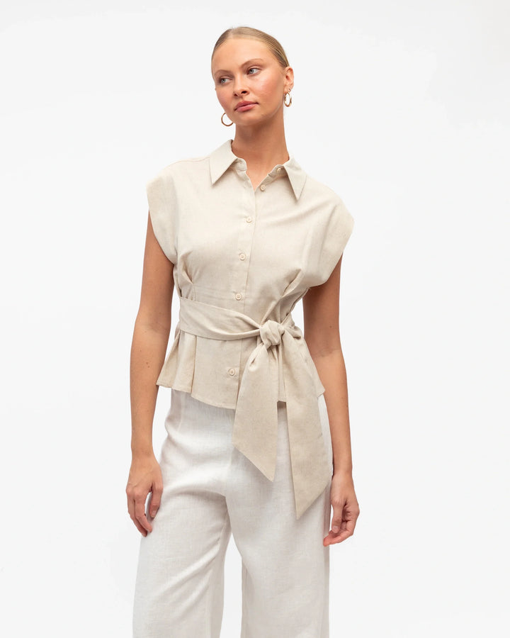 White Closet Linen Collared Top - Oatmeal - photo 1 of 4