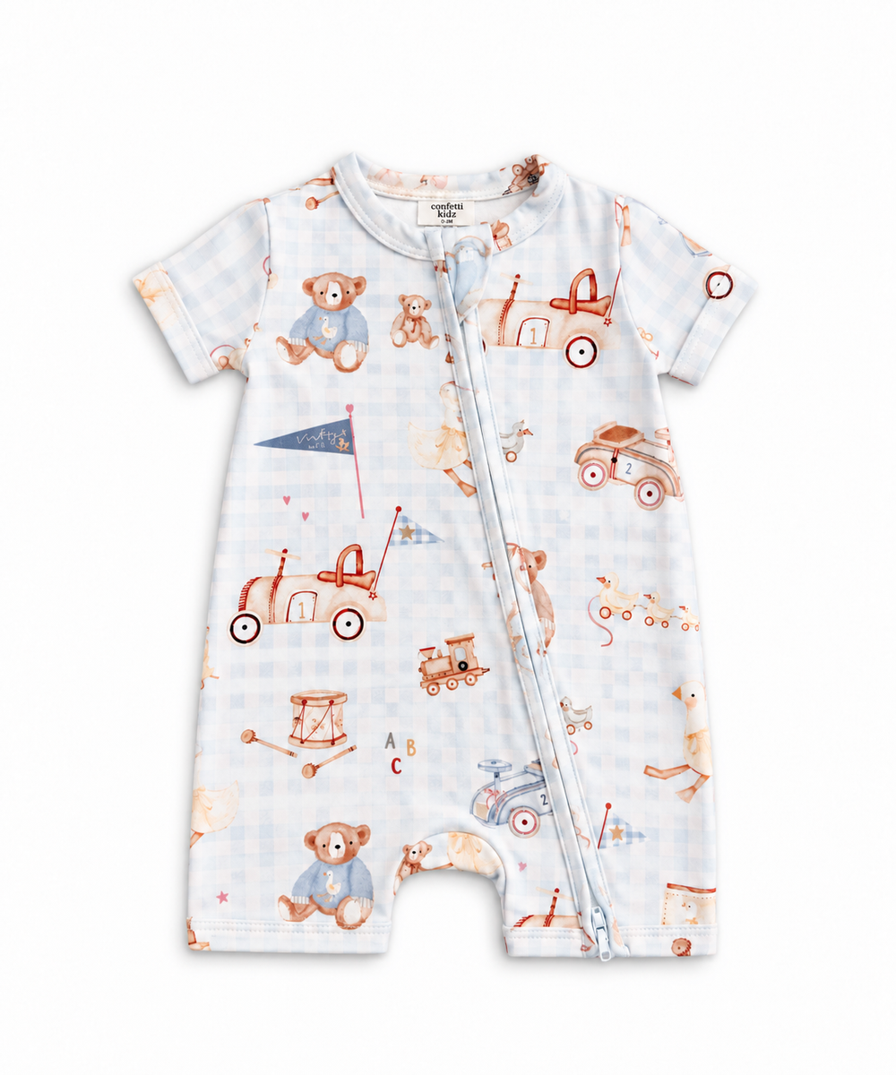 Confetti Kidz Zip Romper in Toy Parade, view 2